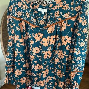 Umgee Women's Floral Top - Teal and Orange